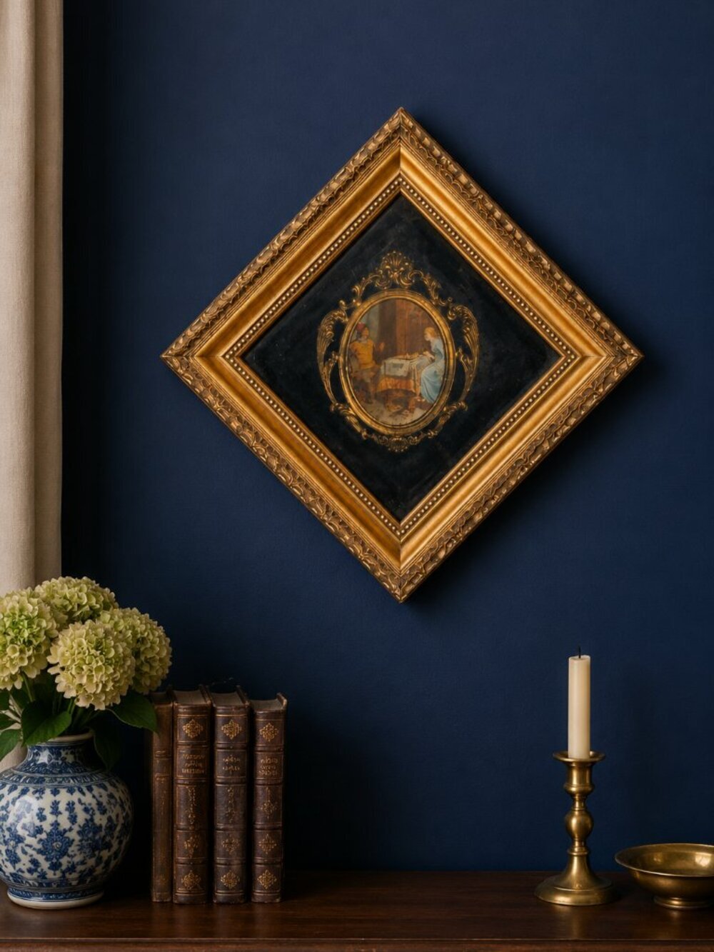 Vintage Framed Romantic Cameo Print in Ornate Gilt Shadow Box Frame |